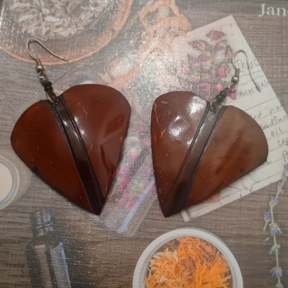 Heart Shaped Coconut Shell Earrings